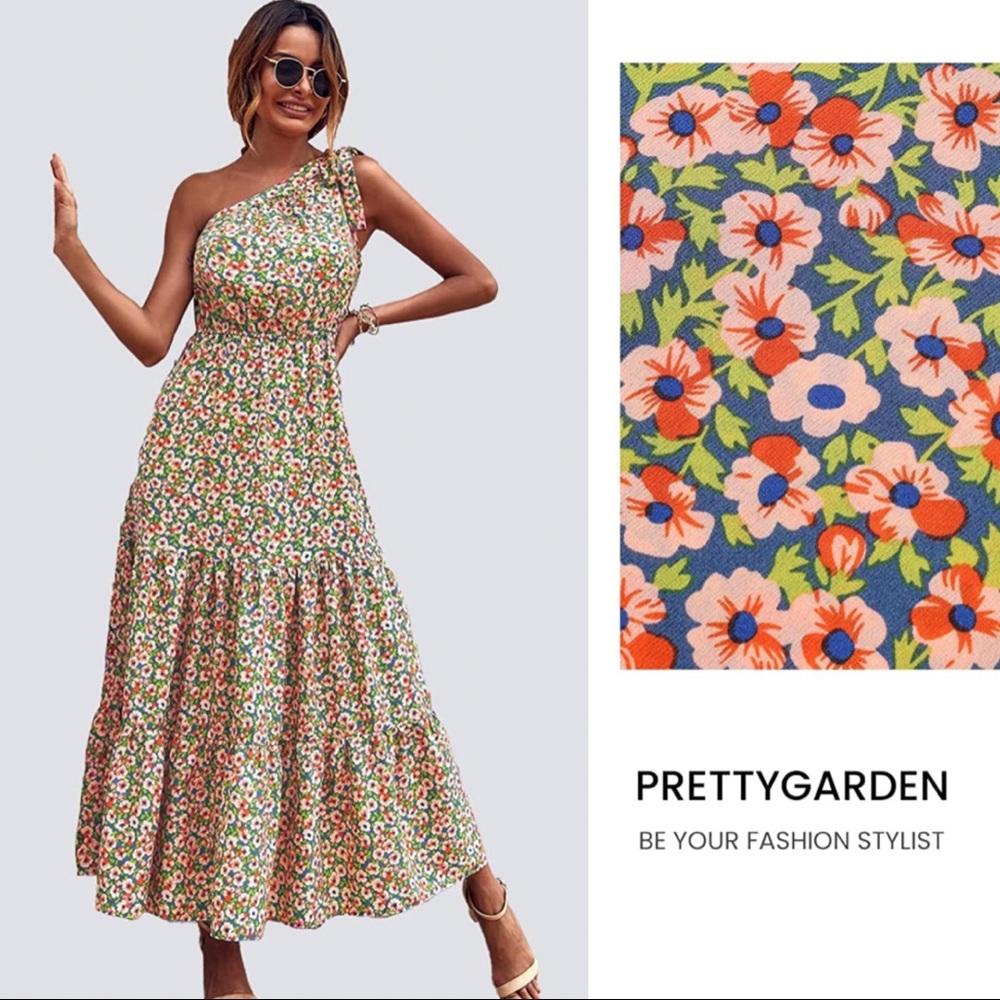 One Shoulder Maxi Floral Dress